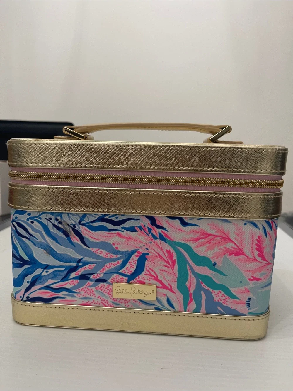 Lilly Pulitzer Gold Multi-Color Cosmetic Train Case